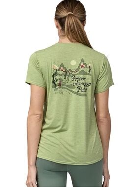 Patagonia Capilene Cool Daily Sage Green Mountain Graphic SS Tee MTB Sz XL NWOT